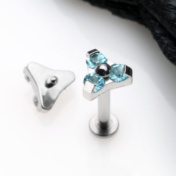 Detail View 1 of Trinity Sparkle Internally Threaded Steel Labret-Aqua